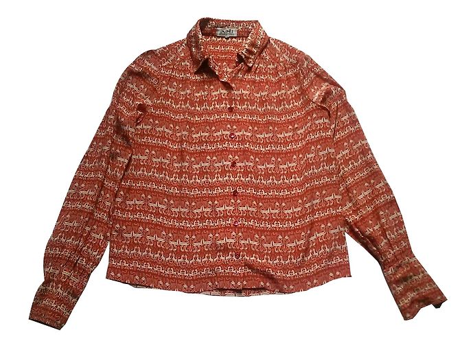 Camicia in seta stampata Hermès Splendid beige arancione