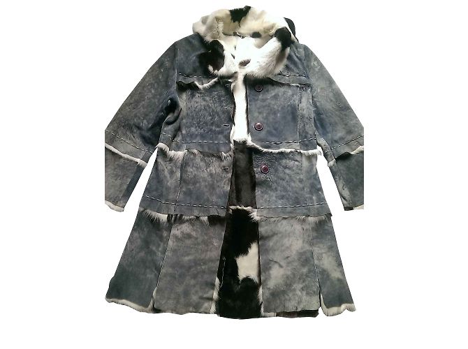Autre Marque Abrigo Manifique de piel y efecto jeans azul gris