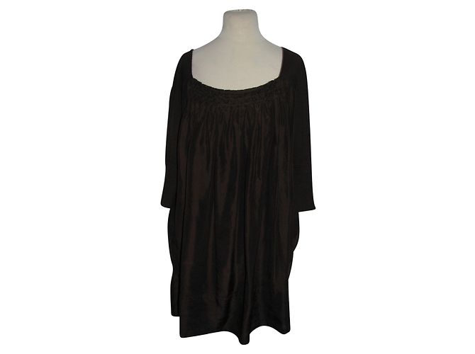 Dkny Seidenkleid aus Wolle Schokolade