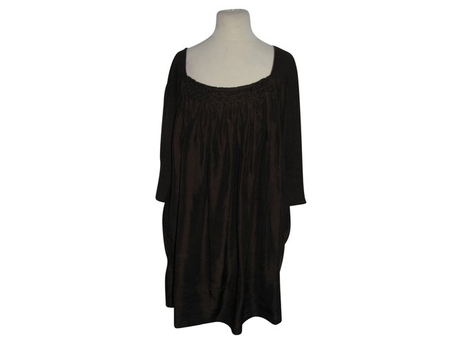 Dkny Silk dress Chocolate Wool Angora  ref.93285