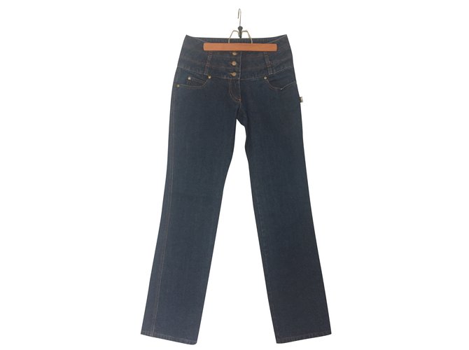 Jean Paul Gaultier jeans de cintura alta Azul marinho Algodão  ref.93342
