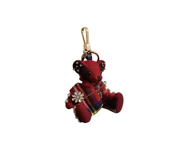 Burberry Key ring Thomas Bear with 100% cashmere kilt pin Red  ref.93357