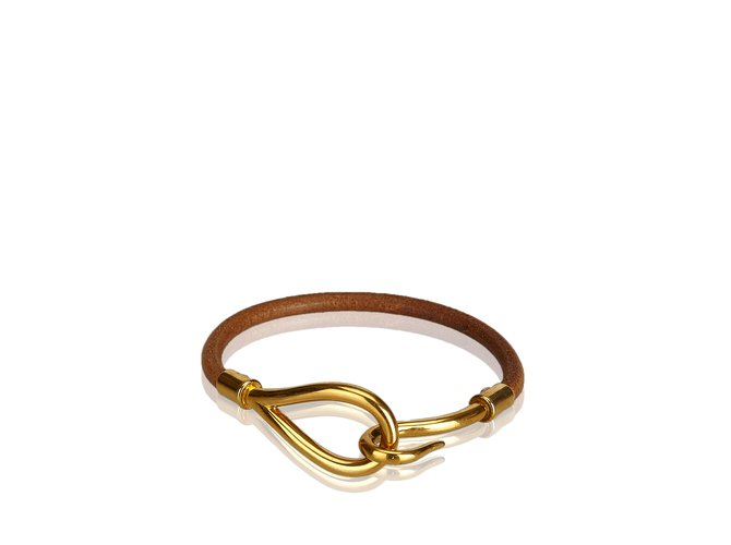 Hermès Jumbo Hook Bracelet Brown Golden Leather Metal  ref.93492