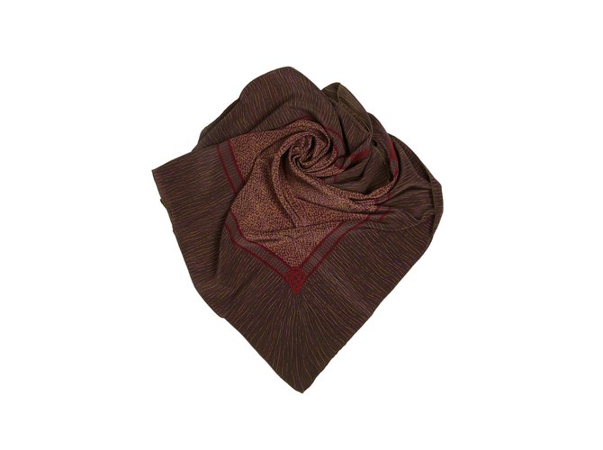 Chanel Printed Silk Scarf Brown Multiple colors Khaki Cloth  ref.93540