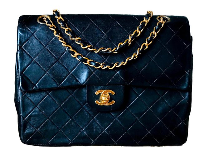 Chanel Timeless Preto Couro  ref.93589