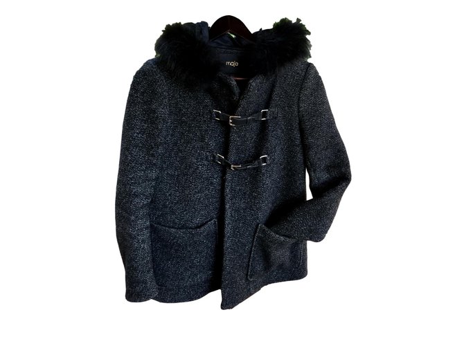 Maje Coat Black White Wool  ref.93597
