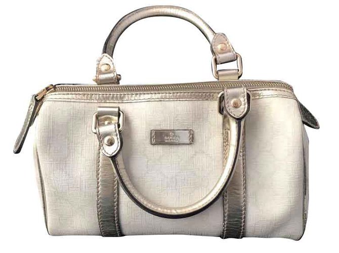 Gucci Boston silver bag Silvery White Grey Leather Cloth  ref.93620