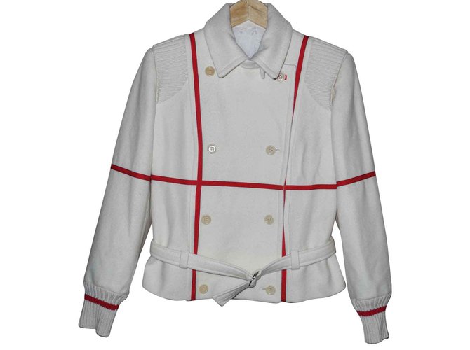 JC de Castelbajac tailleur jupe en laine "Keith Haring" superbe Rouge Blanc cassé  ref.93621