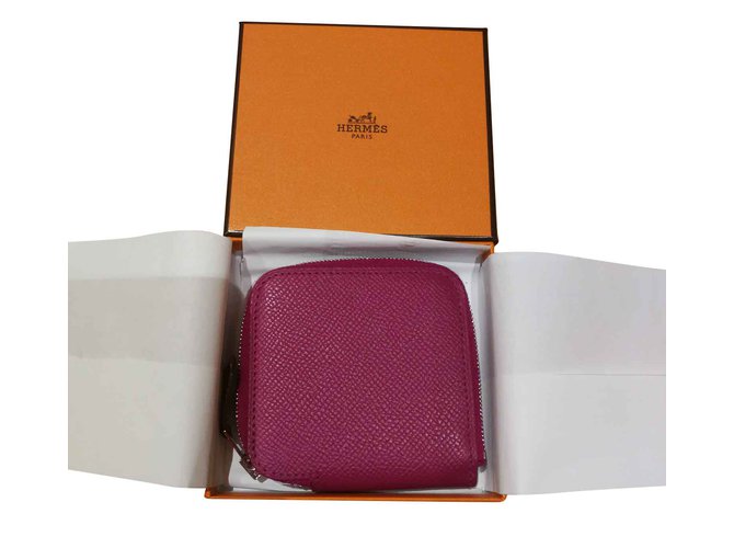 Hermès Brieftasche aus Seide Lila Leder  ref.93649