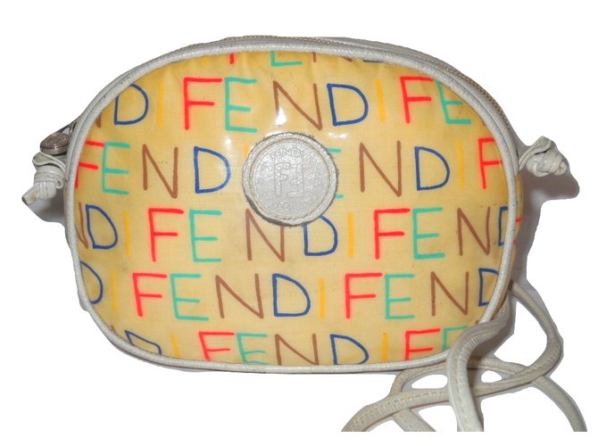 Borsa vintage FENDI rivestita in tela multicolore Bianco Pelle  ref.93665