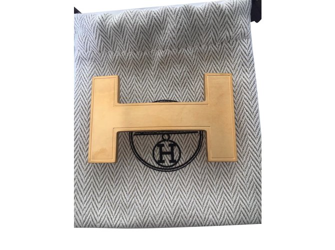 Hermès Hermes belt buckle "Quiz" pattern in brushed gold metal, new condition! Golden  ref.93675