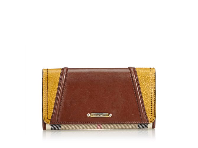 Burberry Lange Brieftasche aus Leder Rot Mehrfarben Tuch  ref.93682