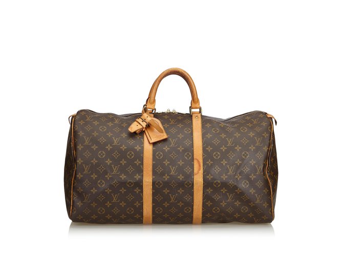 Louis Vuitton Monogram Keepall 55 Brown Leather Cloth  ref.93752