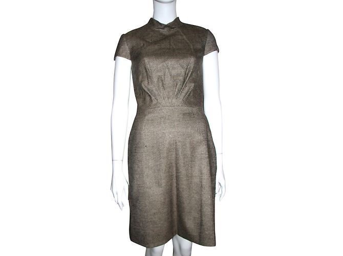 Vestido Escada de tweed de lã marrom caramelo
