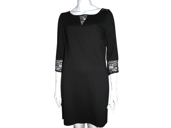 Autre Marque Dress with lace inserts Black Polyester Viscose Elastane  ref.93816
