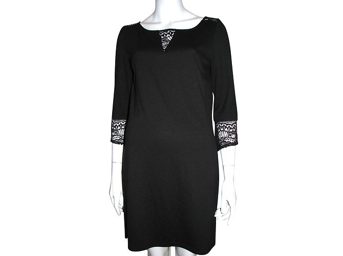 Autre Marque Kleid mit Spitzeneinsätzen Schwarz