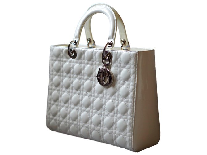 LADY DIOR White Eggshell Leather Patent leather  ref.94663