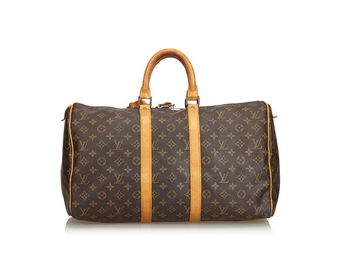 Louis Vuitton Monogram Keepall 45 Brown Leather Cloth  ref.94691