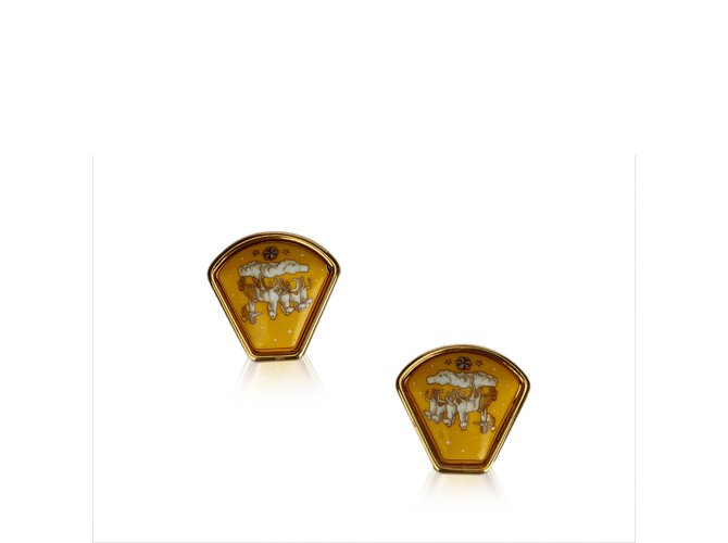 Hermès Clipe de cavalo em brincos Multicor Dourado Metal  ref.94699