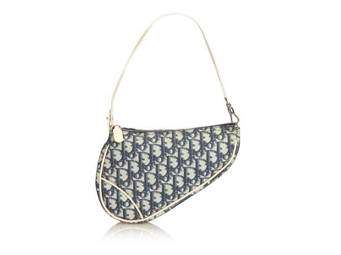 NEW Dior Mini Saddle Oblique Jacquard Bag with Navy/Beige Strap