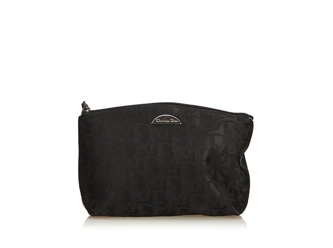 Dior Oblique Jacquard Pouch Black Cloth  ref.94705