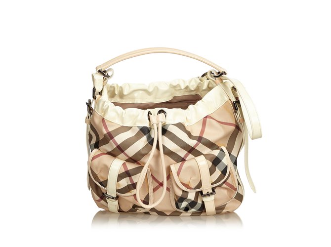 Burberry Supernova Drawstring Hobo Brown Multiple colors Beige Leather Patent leather Plastic  ref.94722