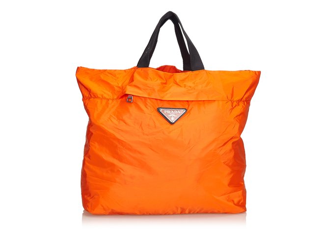 Prada Nylon Tote Bag Black Orange Cloth  ref.94725