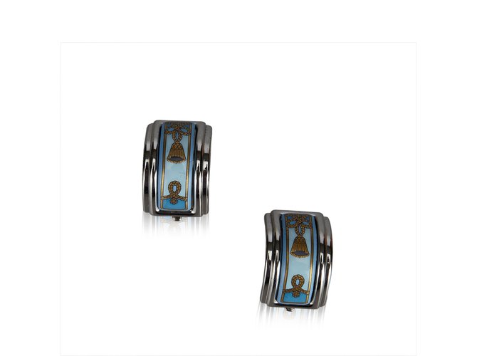 Hermès Clip en métal sur les boucles d'oreilles Argenté Multicolore  ref.94732