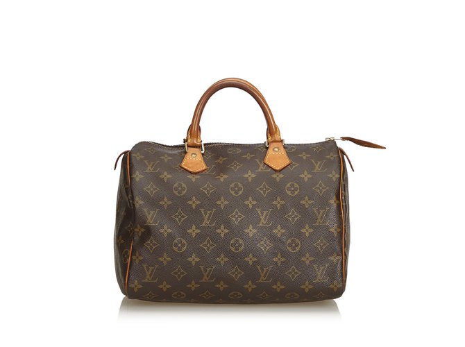 Louis Vuitton Monogram Speedy 25 Brown Leather Cloth  ref.94735
