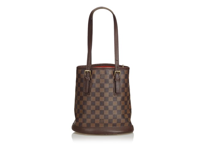 Bucket Louis Vuitton Damier plain Marais Brown Leather Cloth  ref.94755