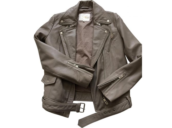 Maje Biker jackets Grey Leather  ref.95068