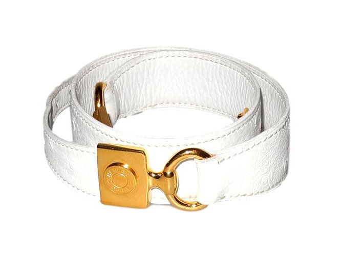 Hermès cinturón de cuero blanco roto estilo avestruz  ref.98215