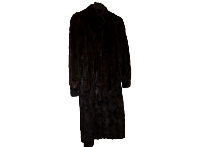 Autre Marque Abrigo de piel de visón marrón oscuro