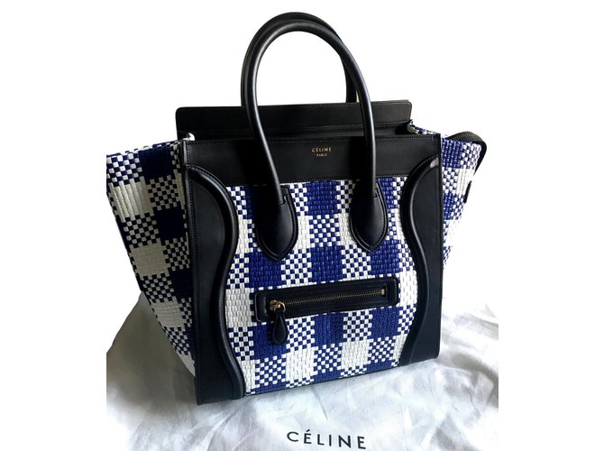 Céline Luggage Mini Preto Branco Azul Couros exóticos  ref.98238