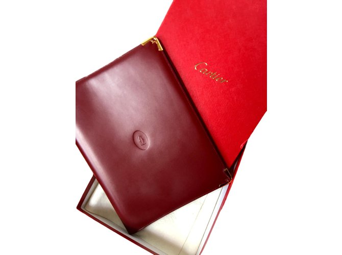Cartier borse, portafogli, casi D'oro Bordò Pelle  ref.98246