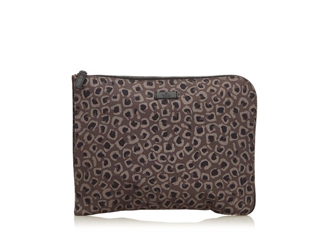 Gucci Leopard Print Nylon Clutch Brown Black Cloth  ref.98272