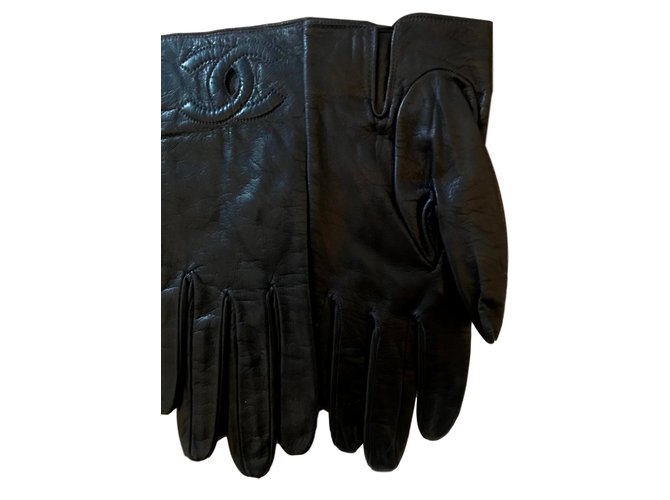 Chanel Handschuhe Dunkelblau Leder  ref.98278