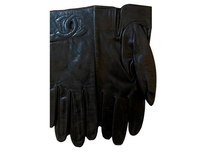Luvas Chanel de couro azul escuro