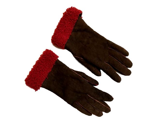 Hermès Shearling Handschuhe. Braun