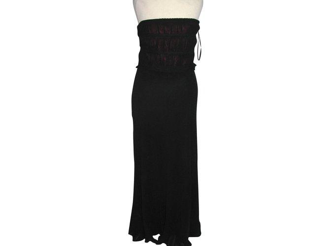 Autre Marque Silk dress long Black Dark red  ref.98307