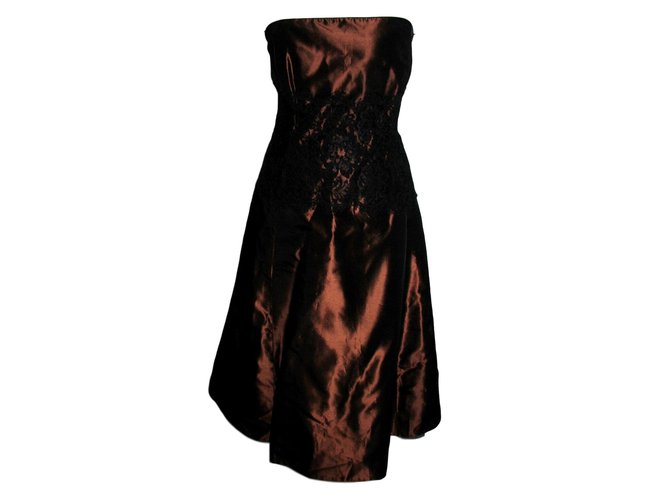 Autre Marque Cocktail dress with lace Black Bronze Polyester Satin  ref.98318