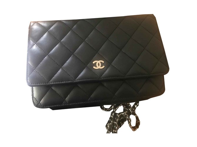 Wallet On Chain Chanel WOC Negro Cuero  ref.98322