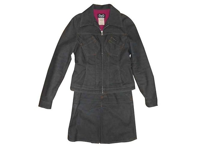 Completo gonna e giacca in denim Dolce & Gabbana blu scuro