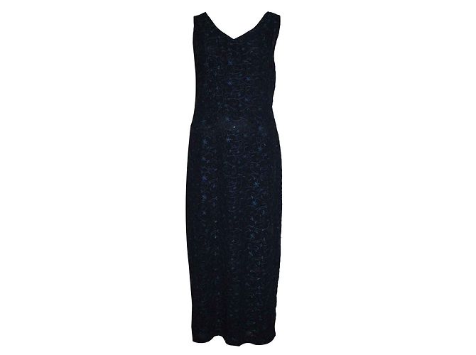Autre Marque Langes Chiffonkleid mit Stickerei Blau