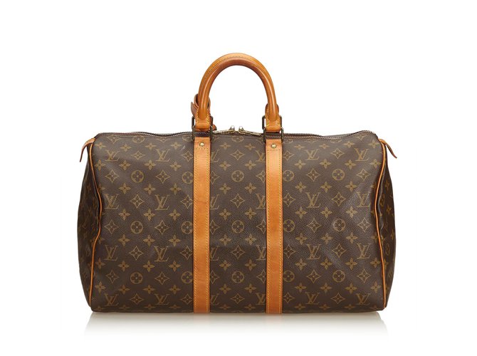 Louis Vuitton Monogram Keepall 45 Brown Leather Cloth  ref.98395