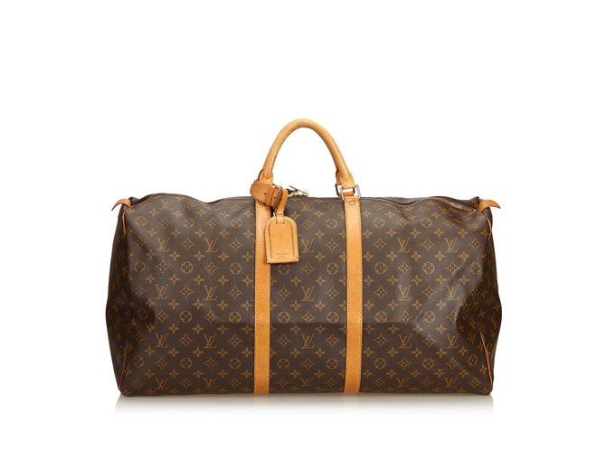 Louis Vuitton Monogram Keepall 60 Brown Leather Cloth  ref.98427