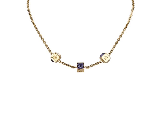Louis Vuitton Gold Tone Gamble Necklace Golden Metal  ref.98433