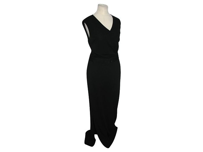 Max Mara Langes schwarzes Kleid mit Gürtel