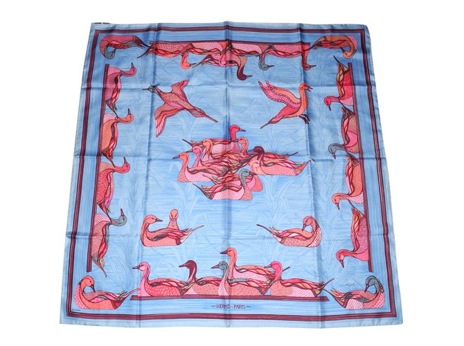 Hermès square The Mare with Ducks Pink Red Blue Silk  ref.98512