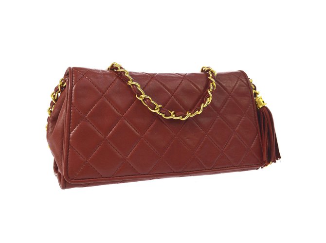 Chanel quilted fringe chain Red Leather  ref.98513